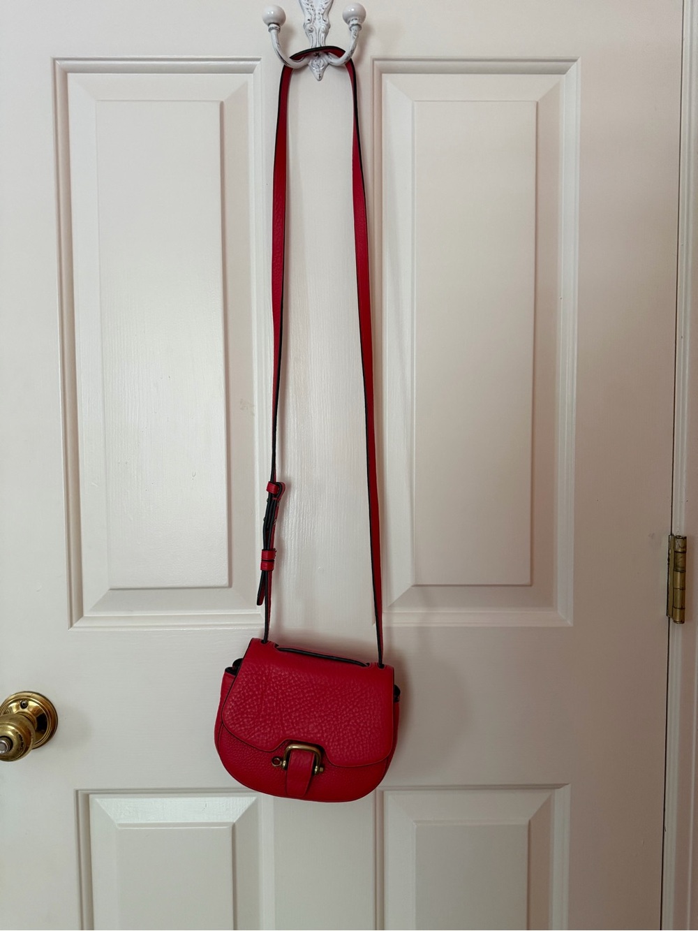 J Crew Red Leather Crossbody Bag with Brass Buckle - Picture 2 of 11